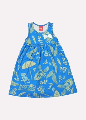 Kyly - Vestido Infantil Menina em Algodão Azul - KYLY