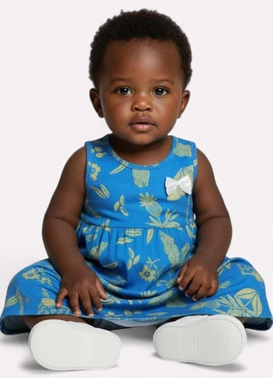 Kyly - Vestido Infantil Menina em Algodão Azul - KYLY
