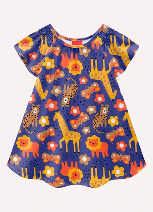 Kyly - Vestido Infantil Menina em Algodão Azul - KYLY
