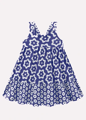 Kyly - Vestido Infantil Menina em Algodão Azul - KYLY