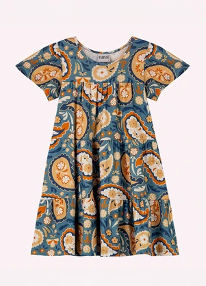 Nanai - Vestido Infantil Menina em Algodão Azul - NANAI