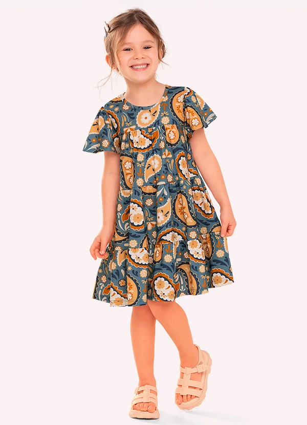 Nanai - Vestido Infantil Menina em Algodão Azul