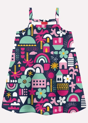 Kyly - Vestido Infantil Menina em Algodão Azul - KYLY
