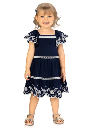 Milon - Vestido Infantil Menina em Algodão Azul - MILON