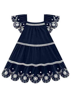 Milon - Vestido Infantil Menina em Algodão Azul - MILON