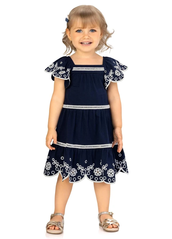 Milon - Vestido Infantil Menina em Algodão Azul