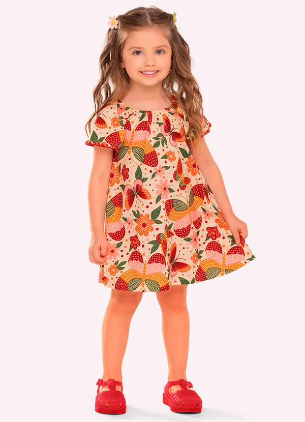 Nanai - Vestido Infantil Menina em Algodão Bege