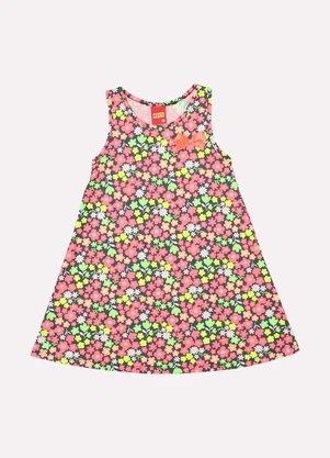 Kyly - Vestido Infantil Menina em Algodão Flores Cinza - KYLY