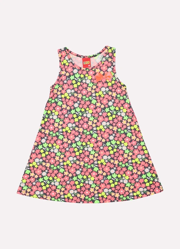 Kyly - Vestido Infantil Menina em Algodão Flores Cinza 2