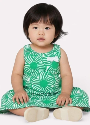 Kyly - Vestido Infantil Menina em Algodão Flores Verde - KYLY