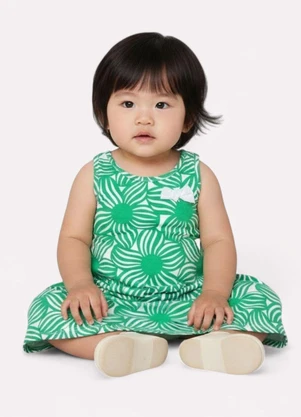 Kyly - Vestido Infantil Menina em Algodão Flores Verde - KYLY