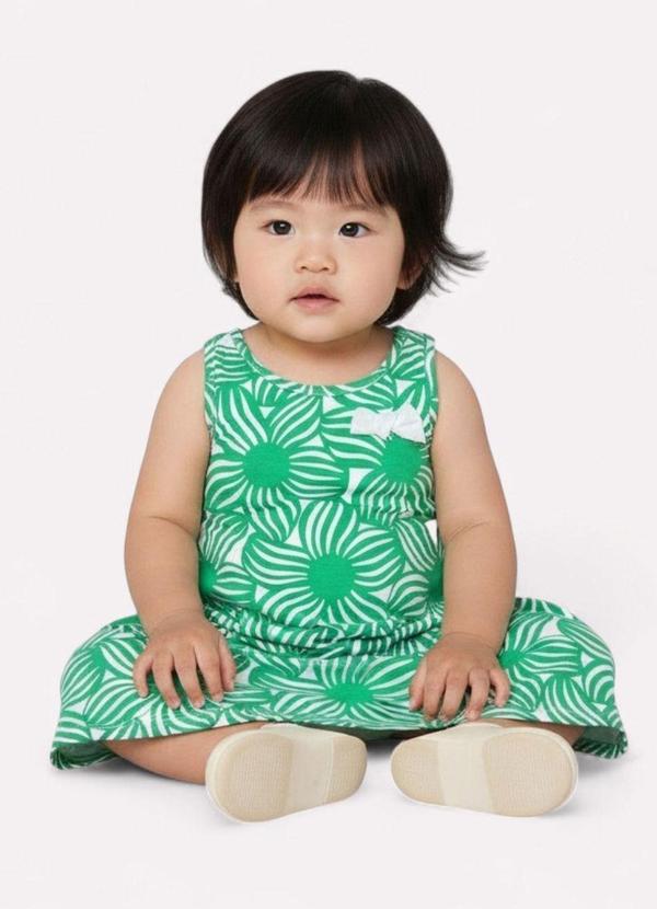 Kyly - Vestido Infantil Menina em Algodão Flores Verde 2