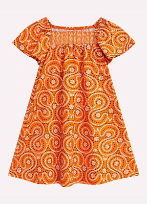 Nanai - Vestido Infantil Menina em Algodão Laranja - NANAI