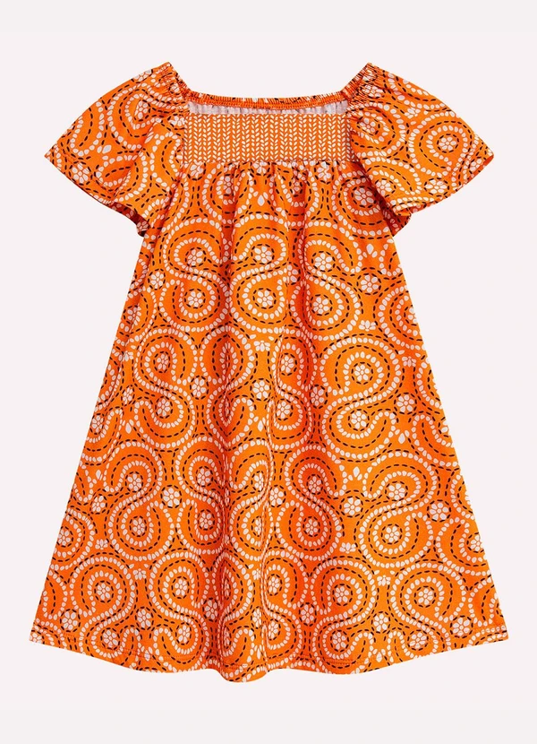 Nanai - Vestido Infantil Menina em Algodão Laranja 2