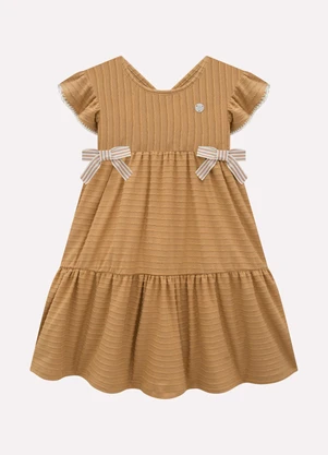 Milon - Vestido Infantil Menina em Algodão Marrom - MILON