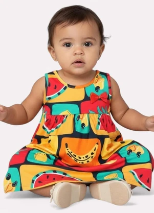 Kyly - Vestido Infantil Menina em Algodão Melância Azul - KYLY