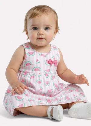 Kyly - Vestido Infantil Menina em Algodão Melância Rosa - KYLY
