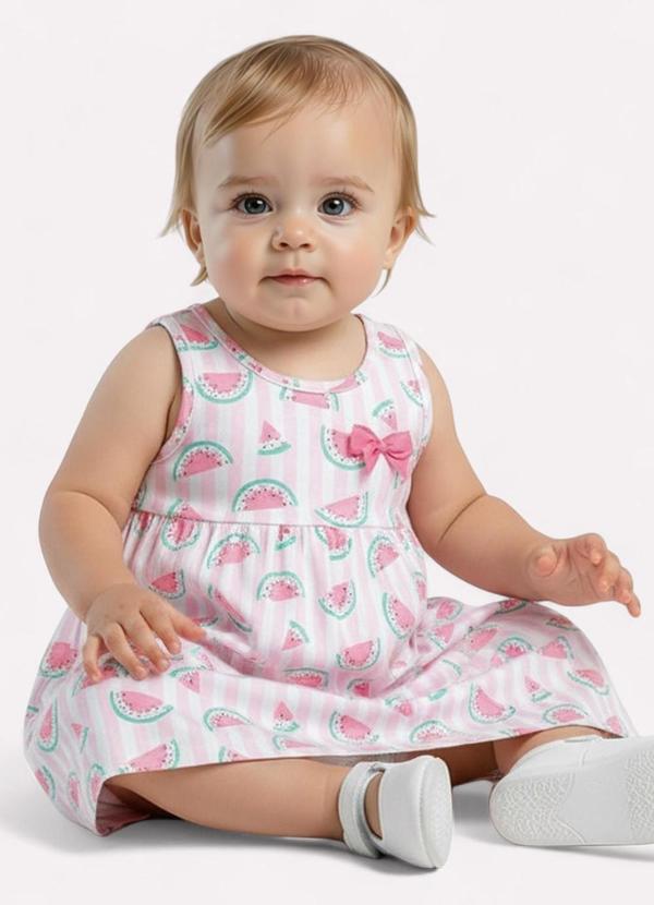 Kyly - Vestido Infantil Menina em Algodão Melância Rosa 2