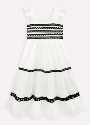 Milon - Vestido Infantil Menina em Algodão Off White - MILON