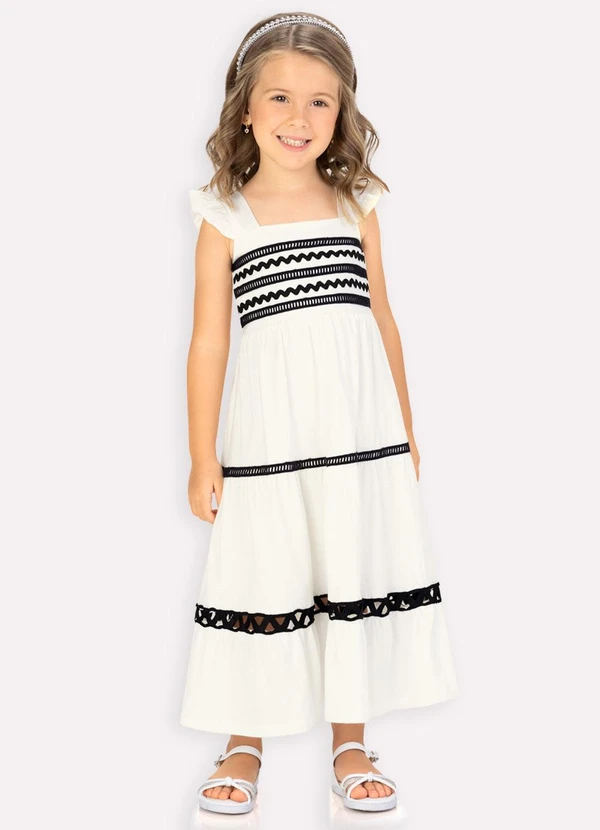 Milon - Vestido Infantil Menina em Algodão Off White