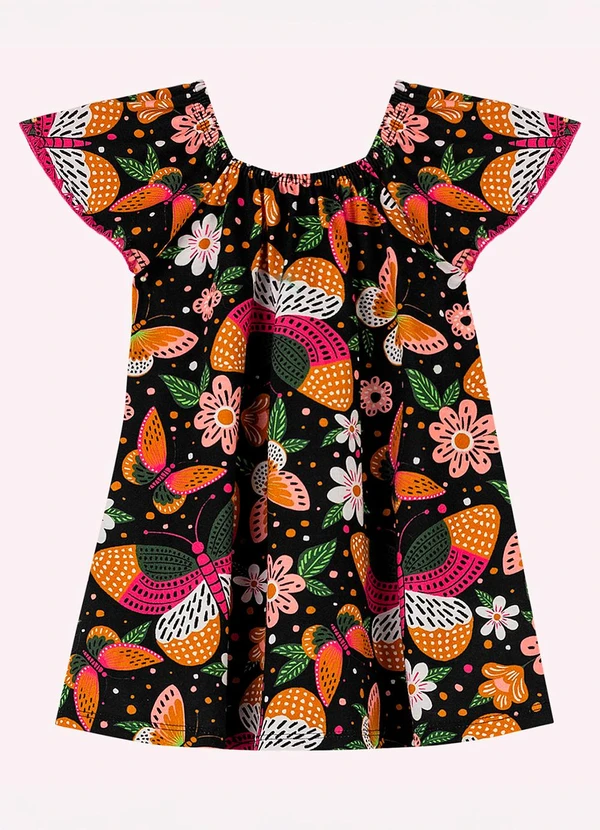 Nanai - Vestido Infantil Menina em Algodão Preto