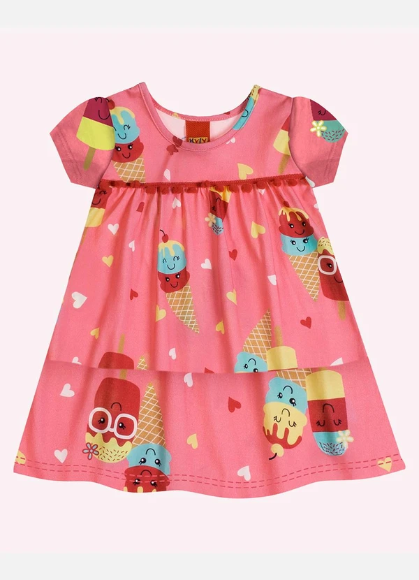 Kyly - Vestido Infantil Menina em Algodão Rosa