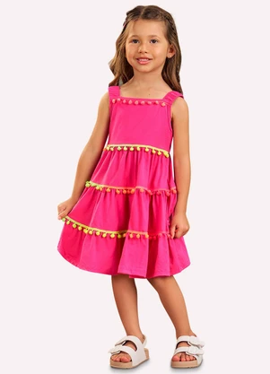 Nanai - Vestido Infantil Menina em Algodão Rosa - NANAI