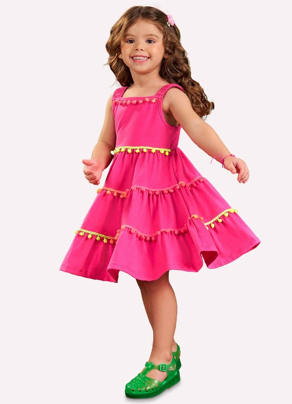 Nanai - Vestido Infantil Menina em Algodão Rosa 2