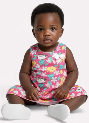 Kyly - Vestido Infantil Menina em Algodão Rosa - KYLY