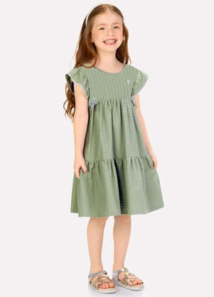 Milon - Vestido Infantil Menina em Algodão Verde - MILON