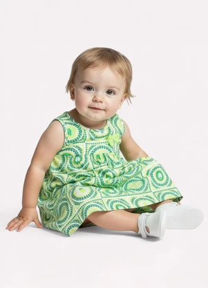 Kyly - Vestido Infantil Menina em Algodão Verde - KYLY