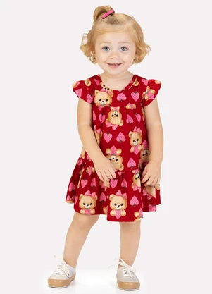 Kyly - Vestido Infantil Menina em Algodão Vermelho - KYLY