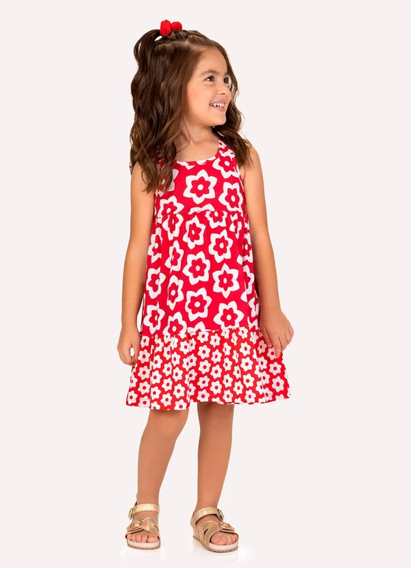 Kyly - Vestido Infantil Menina em Algodão Vermelho 1
