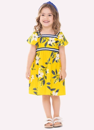 Nanai - Vestido Infantil Menina em Cambraia Amarelo - NANAI