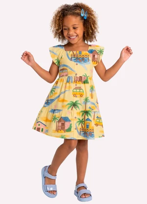 Nanai - Vestido Infantil Menina em Cambraia Amarelo - NANAI