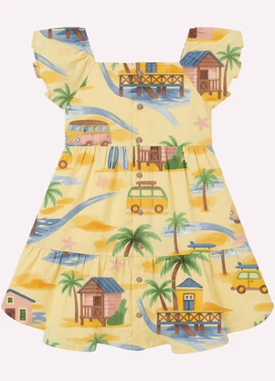 Nanai - Vestido Infantil Menina em Cambraia Amarelo - NANAI