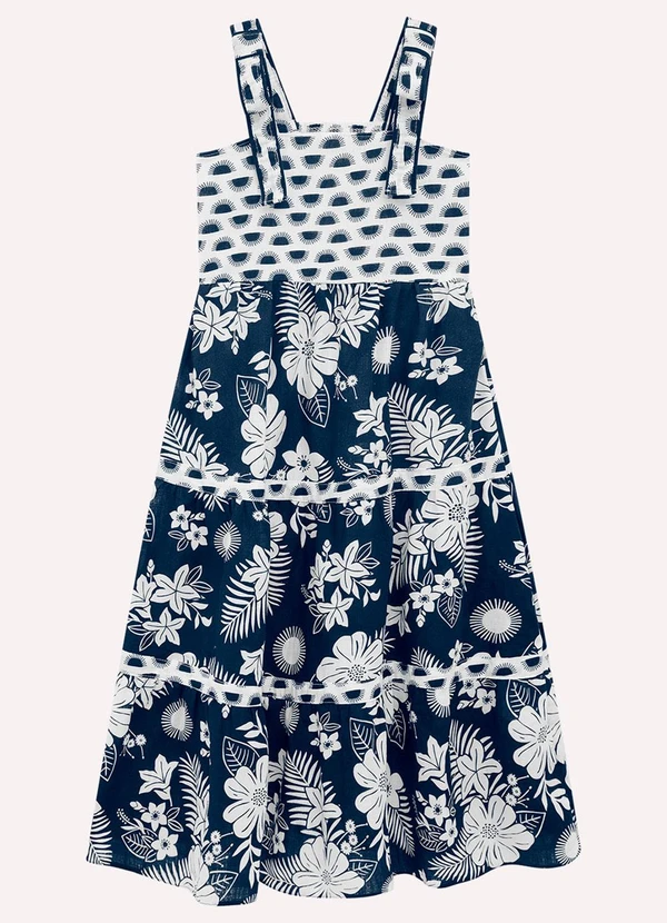 Nanai - Vestido Infantil Menina em Cambraia Azul Marinho 1