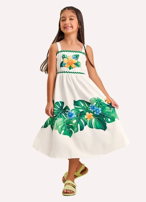 Nanai - Vestido Infantil Menina em Cetim Off White - NANAI