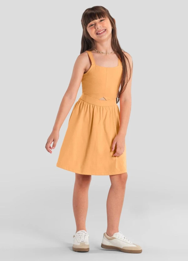 Brandili - Vestido Infantil Menina em Cotton Amarelo