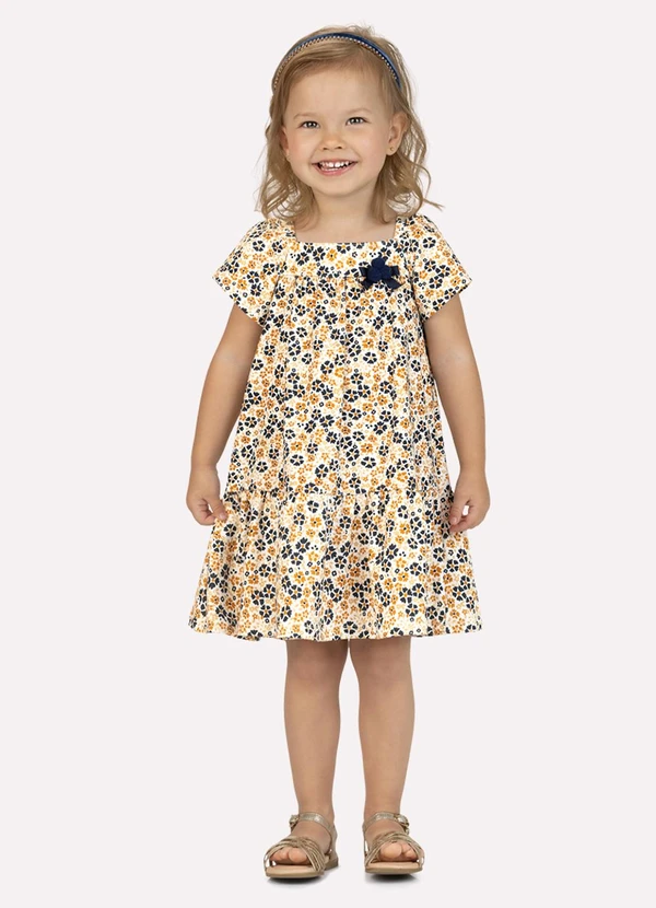 Milon - Vestido Infantil Menina em Cotton Amarelo