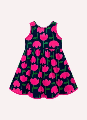 Kyly - Vestido Infantil Menina em Cotton Azul Marinho - KYLY