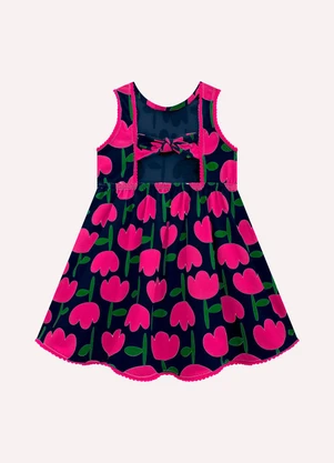 Kyly - Vestido Infantil Menina em Cotton Azul Marinho - KYLY