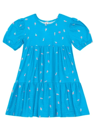 Brandili - Vestido Infantil Menina em Cotton Azul - BRANDILI