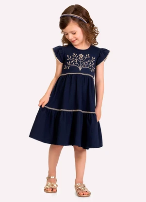 Milon - Vestido Infantil Menina em Cotton Azul - MILON