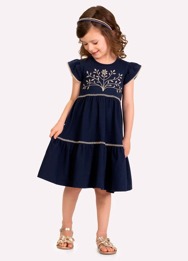 Milon - Vestido Infantil Menina em Cotton Azul