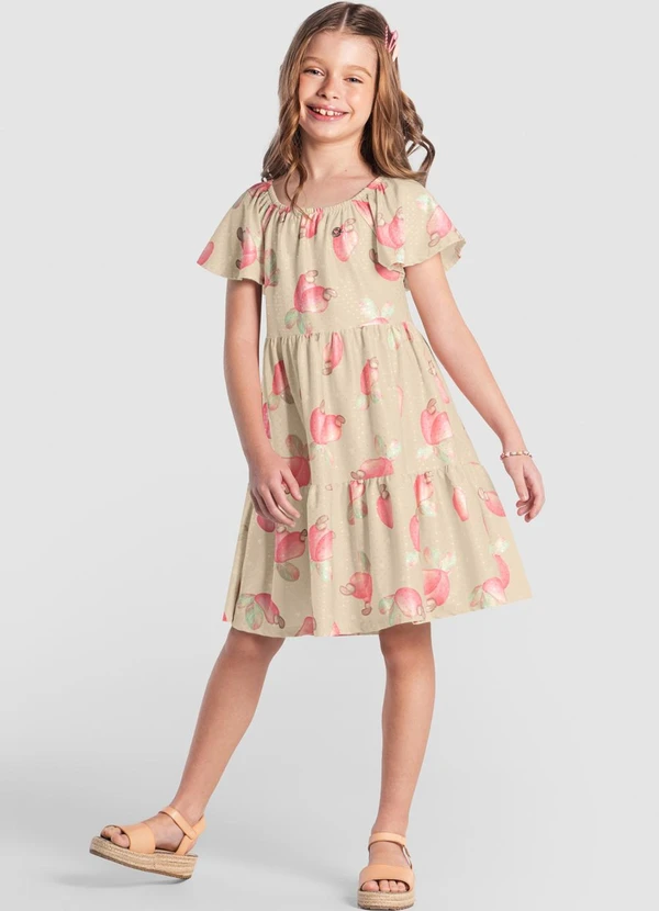 Brandili - Vestido Infantil Menina em Cotton Bege