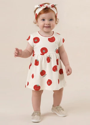 Brandili - Vestido Infantil Menina em Cotton Bege - BRANDILI