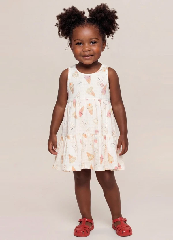 Brandili - Vestido Infantil Menina em Cotton Bege