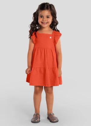 Brandili - Vestido Infantil Menina em Cotton Laranja - BRANDILI