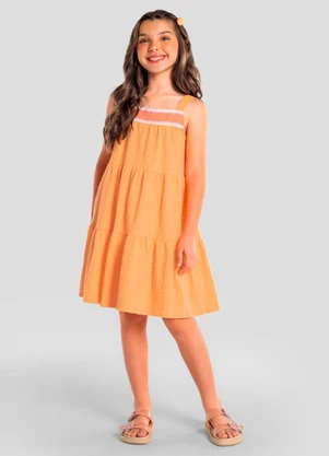 Brandili - Vestido Infantil Menina em Cotton Laranja - BRANDILI